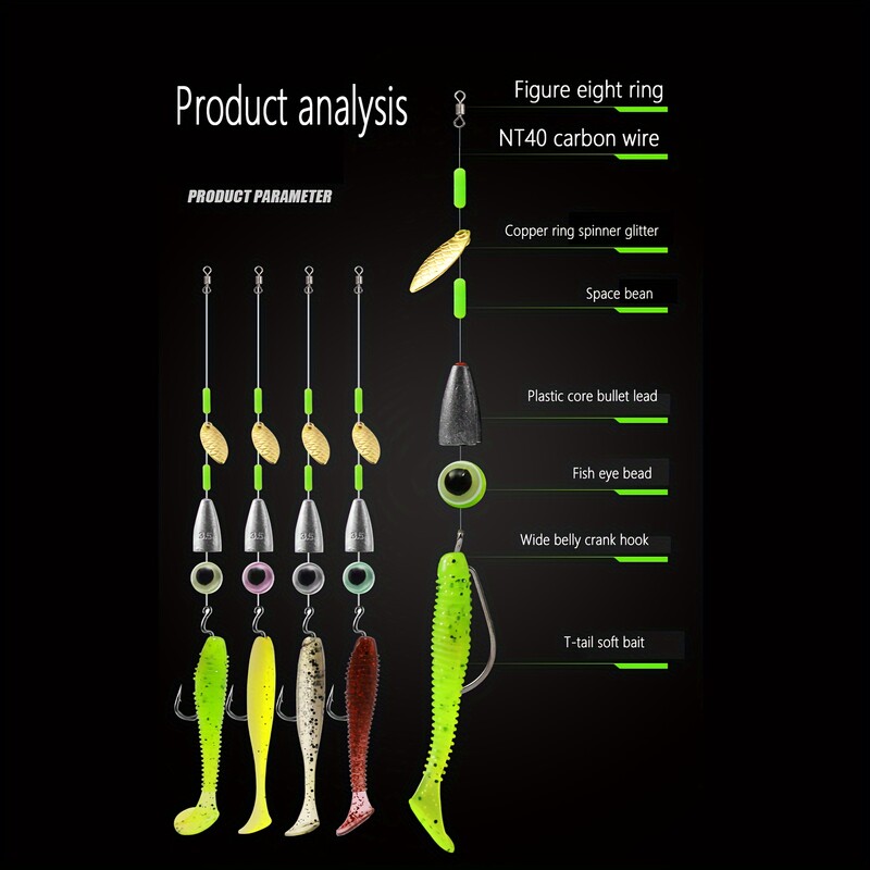 5gab/maisā Texas Rig, iepriekš piesieti makšķerēšanas piederumi asari mandarīnu zivīm Piesieniet āķu grupu un Teksasas grupu