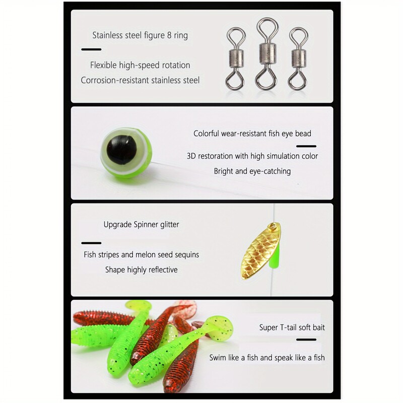 5gab/maisā Texas Rig, iepriekš piesieti makšķerēšanas piederumi asari mandarīnu zivīm Piesieniet āķu grupu un Teksasas grupu