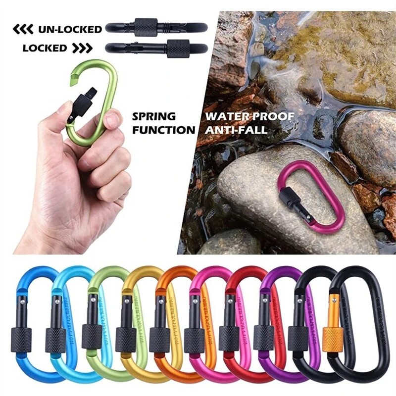 10-osaline mägironimiskoobas kaljuronimise karabiin D-rõngas ohutuskarabiin reisimiseks õues ellujäämiseks alumiiniumsulamist konksu pannal