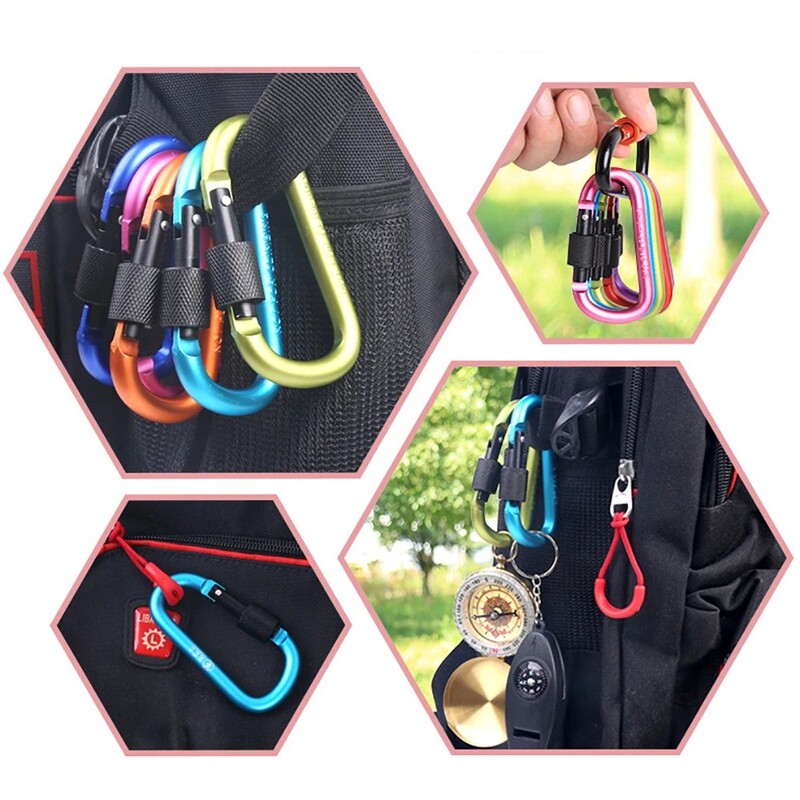 10-osaline mägironimiskoobas kaljuronimise karabiin D-rõngas ohutuskarabiin reisimiseks õues ellujäämiseks alumiiniumsulamist konksu pannal