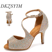 DKZSYIM Lotynų Amerikos šokių batai moterims Ballroom Tango Rhinestones Šokių Batai Aukštakulniai Juodi/sidabriniai/auksiniai moteriški vestuviniai batai