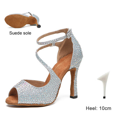 DKZSYIM Lotynų Amerikos šokių batai moterims Ballroom Tango Rhinestones Šokių Batai Aukštakulniai Juodi/sidabriniai/auksiniai moteriški vestuviniai batai