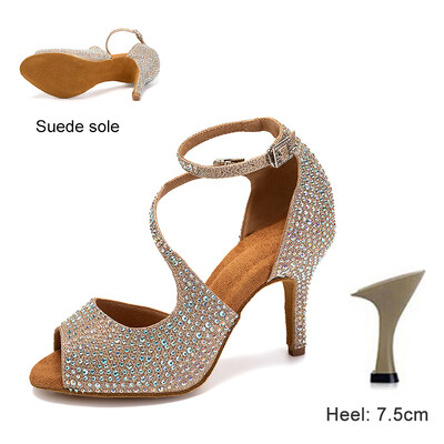 DKZSYIM Lotynų Amerikos šokių batai moterims Ballroom Tango Rhinestones Šokių Batai Aukštakulniai Juodi/sidabriniai/auksiniai moteriški vestuviniai batai