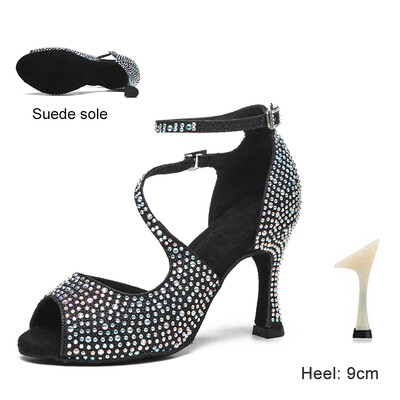 DKZSYIM Lotynų Amerikos šokių batai moterims Ballroom Tango Rhinestones Šokių Batai Aukštakulniai Juodi/sidabriniai/auksiniai moteriški vestuviniai batai