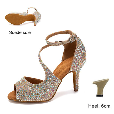 DKZSYIM Lotynų Amerikos šokių batai moterims Ballroom Tango Rhinestones Šokių Batai Aukštakulniai Juodi/sidabriniai/auksiniai moteriški vestuviniai batai