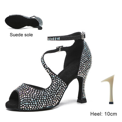DKZSYIM Lotynų Amerikos šokių batai moterims Ballroom Tango Rhinestones Šokių Batai Aukštakulniai Juodi/sidabriniai/auksiniai moteriški vestuviniai batai