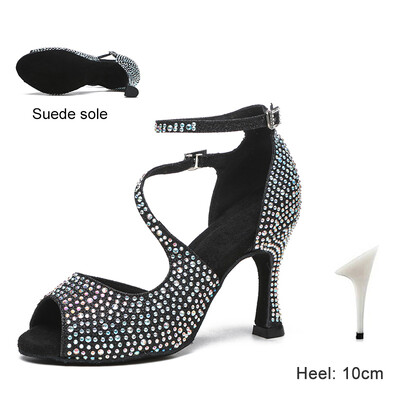 DKZSYIM Lotynų Amerikos šokių batai moterims Ballroom Tango Rhinestones Šokių Batai Aukštakulniai Juodi/sidabriniai/auksiniai moteriški vestuviniai batai