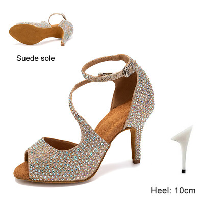 DKZSYIM Lotynų Amerikos šokių batai moterims Ballroom Tango Rhinestones Šokių Batai Aukštakulniai Juodi/sidabriniai/auksiniai moteriški vestuviniai batai