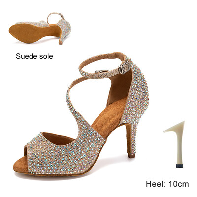 DKZSYIM Lotynų Amerikos šokių batai moterims Ballroom Tango Rhinestones Šokių Batai Aukštakulniai Juodi/sidabriniai/auksiniai moteriški vestuviniai batai