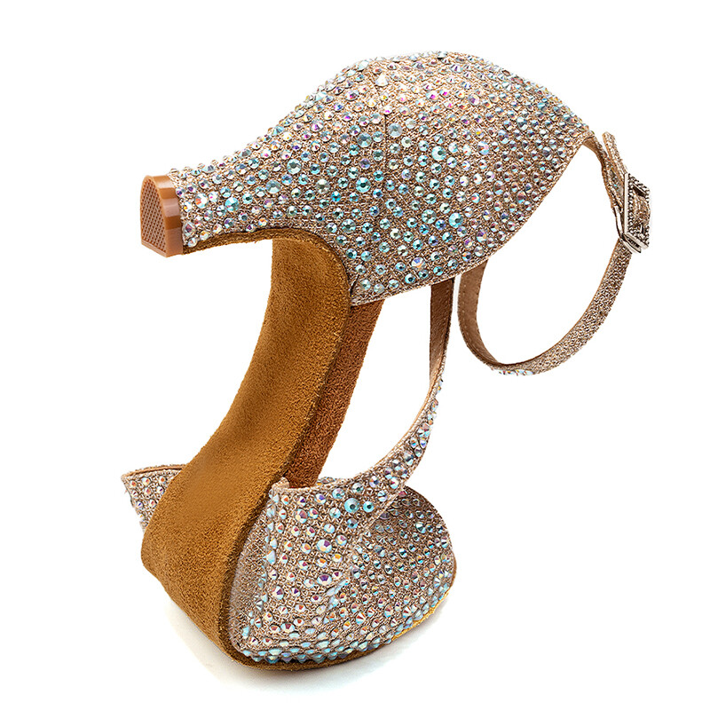 DKZSYIM Ladina tantsukingad naistele Ballroom Tango Rhinestones tantsukingad kõrged kontsad, mustad/hõbedased/kuldsed naiste pulmakingad