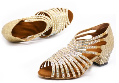 Pantofi de dans pentru femei Pantofi de dans cu strasuri Pantofi de dans tango Pantofi de dans salsa Latino Toc mijlociu Argintiu Aur JuseDanc