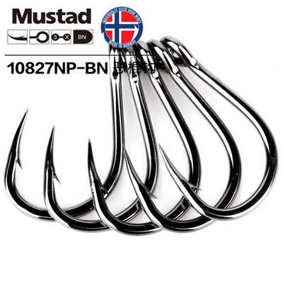 Mustad 10827NP-BN 3X Strong #1-12/0 Jigging Lure Livebait Hooks Sea Tuna Barbed Jig Hook για θαλασσινό νερό Μεγάλο παιχνίδι συρτή Ψάρεμα