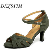 DKZSYIM Zelene/crvene cipele za latino ples, ženske plesne cipele, profesionalne plesne cipele za tango salsu Flock, mekane visokokvalitetne cipele na petu 3-10 cm
