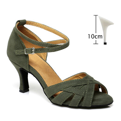 DKZSYIM Zelene/crvene cipele za latino ples, ženske plesne cipele, profesionalne plesne cipele za tango salsu Flock, mekane visokokvalitetne cipele na petu 3-10 cm