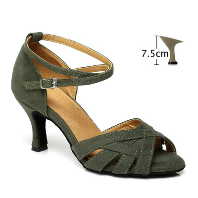 DKZSYIM Zelene/crvene cipele za latino ples, ženske plesne cipele, profesionalne plesne cipele za tango salsu Flock, mekane visokokvalitetne cipele na petu 3-10 cm