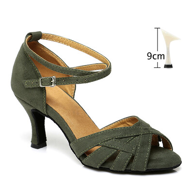 DKZSYIM Zelene/crvene cipele za latino ples, ženske plesne cipele, profesionalne plesne cipele za tango salsu Flock, mekane visokokvalitetne cipele na petu 3-10 cm