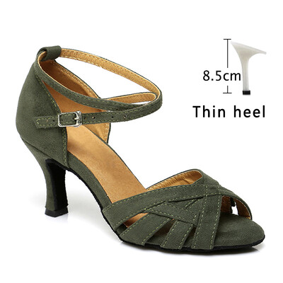 DKZSYIM Zelene/crvene cipele za latino ples, ženske plesne cipele, profesionalne plesne cipele za tango salsu Flock, mekane visokokvalitetne cipele na petu 3-10 cm