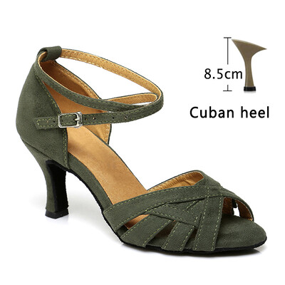 DKZSYIM Zelene/crvene cipele za latino ples, ženske plesne cipele, profesionalne plesne cipele za tango salsu Flock, mekane visokokvalitetne cipele na petu 3-10 cm