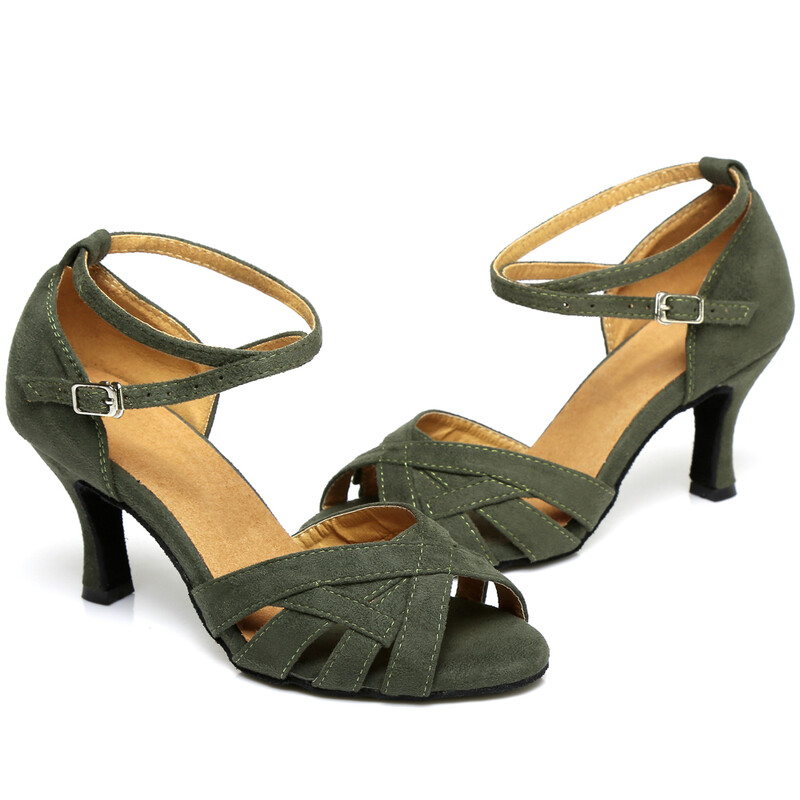 DKZSYIM Zelene/crvene cipele za latino ples, ženske plesne cipele, profesionalne plesne cipele za tango salsu Flock, mekane visokokvalitetne cipele na petu 3-10 cm