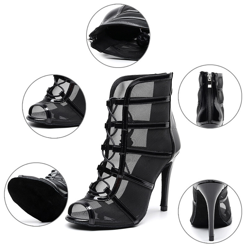 DKZSYIM Pantofi de dans latino pentru femei, cizme de dans pentru sala de bal, Tango, salsa, cu siret, cu fund moale, pantofi de dans pentru petrecere 6-10CM