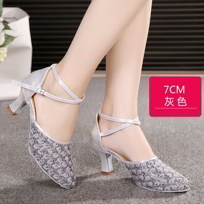 Pantofi de dans pentru femei, toc 7 cm, cu vârf închis, pantofi de dans latino, talpă din cauciuc, cu toc înalt, tango, salsa, pantofi de dans pentru fete