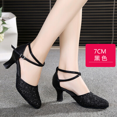 Pantofi de dans pentru femei, toc 7 cm, cu vârf închis, pantofi de dans latino, talpă din cauciuc, cu toc înalt, tango, salsa, pantofi de dans pentru fete