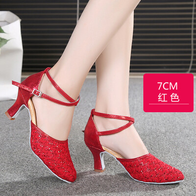 Pantofi de dans pentru femei, toc 7 cm, cu vârf închis, pantofi de dans latino, talpă din cauciuc, cu toc înalt, tango, salsa, pantofi de dans pentru fete