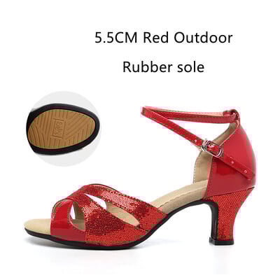 Pantofi de dans latino cu sclipici pentru femei Talpa din piele intoarsa din cauciuc Pantofi de dans Tango Salsa Pantofi de dans pentru petrecere Toc mic 3,5 cm/5,5 cm