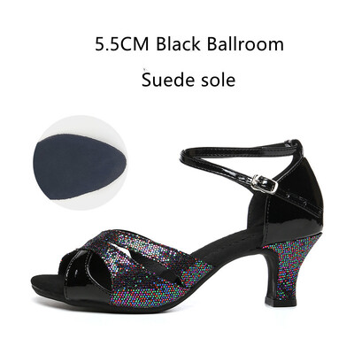 Pantofi de dans latino cu sclipici pentru femei Talpa din piele intoarsa din cauciuc Pantofi de dans Tango Salsa Pantofi de dans pentru petrecere Toc mic 3,5 cm/5,5 cm