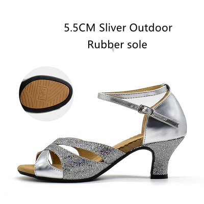 Pantofi de dans latino cu sclipici pentru femei Talpa din piele intoarsa din cauciuc Pantofi de dans Tango Salsa Pantofi de dans pentru petrecere Toc mic 3,5 cm/5,5 cm