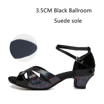 Pantofi de dans latino cu sclipici pentru femei Talpa din piele intoarsa din cauciuc Pantofi de dans Tango Salsa Pantofi de dans pentru petrecere Toc mic 3,5 cm/5,5 cm