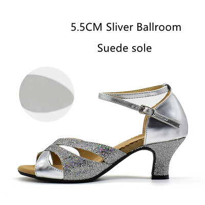 Pantofi de dans latino cu sclipici pentru femei Talpa din piele intoarsa din cauciuc Pantofi de dans Tango Salsa Pantofi de dans pentru petrecere Toc mic 3,5 cm/5,5 cm