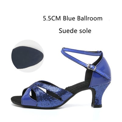 Pantofi de dans latino cu sclipici pentru femei Talpa din piele intoarsa din cauciuc Pantofi de dans Tango Salsa Pantofi de dans pentru petrecere Toc mic 3,5 cm/5,5 cm