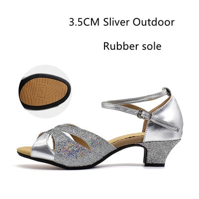 Pantofi de dans latino cu sclipici pentru femei Talpa din piele intoarsa din cauciuc Pantofi de dans Tango Salsa Pantofi de dans pentru petrecere Toc mic 3,5 cm/5,5 cm