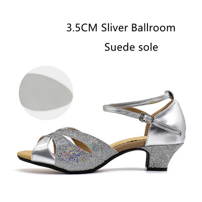 Pantofi de dans latino cu sclipici pentru femei Talpa din piele intoarsa din cauciuc Pantofi de dans Tango Salsa Pantofi de dans pentru petrecere Toc mic 3,5 cm/5,5 cm