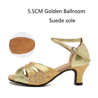 Pantofi de dans latino cu sclipici pentru femei Talpa din piele intoarsa din cauciuc Pantofi de dans Tango Salsa Pantofi de dans pentru petrecere Toc mic 3,5 cm/5,5 cm