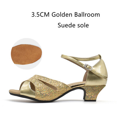 Pantofi de dans latino cu sclipici pentru femei Talpa din piele intoarsa din cauciuc Pantofi de dans Tango Salsa Pantofi de dans pentru petrecere Toc mic 3,5 cm/5,5 cm