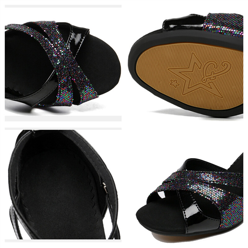 Pantofi de dans latino cu sclipici pentru femei Talpa din piele intoarsa din cauciuc Pantofi de dans Tango Salsa Pantofi de dans pentru petrecere Toc mic 3,5 cm/5,5 cm