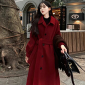 2024 Naiste sügis-talv Uus Korea lahtine villane mantel naiste vaba aja keskmise pikkusega versioon, retrovärvi üherealine pandlaga villane mantel