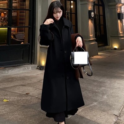 2024 Naiste sügis-talv Uus Korea lahtine villane mantel naiste vaba aja keskmise pikkusega versioon, retrovärvi üherealine pandlaga villane mantel