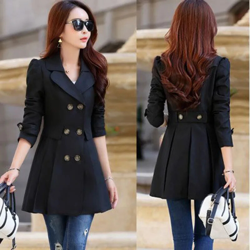 Jachetă de damă de lungime medie în stil coreean, primăvară, toamnă 2024, la modă, stil Hong Kong, pentru slăbire, pentru o siluetă netedă