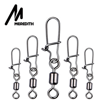 MEREDITH Fishing Connector 50PCS/Lot 2# 4# 6# 8# 10# Pin Bearing Rolling Rolling inox inox with Snap Fishhook Lure Tackle