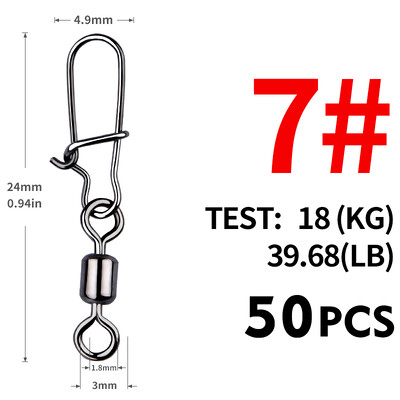 MEREDITH Fishing Connector 50PCS/Lot 2# 4# 6# 8# 10# Pin Bearing Rolling Rolling inox inox with Snap Fishhook Lure Tackle