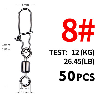 MEREDITH Fishing Connector 50PCS/Lot 2# 4# 6# 8# 10# Pin Bearing Rolling Rolling inox inox with Snap Fishhook Lure Tackle
