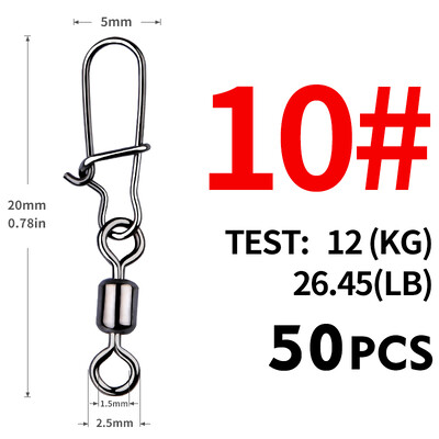 MEREDITH Fishing Connector 50PCS/Lot 2# 4# 6# 8# 10# Pin Bearing Rolling Rolling inox inox with Snap Fishhook Lure Tackle