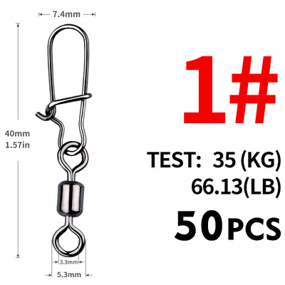 MEREDITH Fishing Connector 50PCS/Lot 2# 4# 6# 8# 10# Pin Bearing Rolling Rolling inox inox with Snap Fishhook Lure Tackle