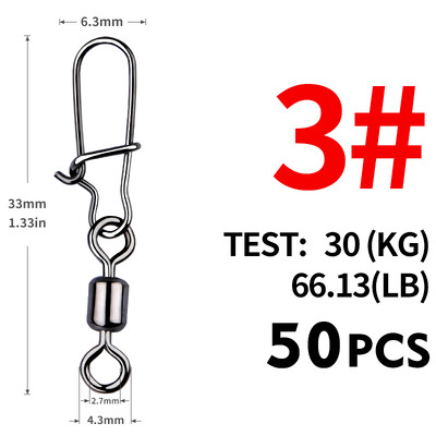 MEREDITH Fishing Connector 50PCS/Lot 2# 4# 6# 8# 10# Pin Bearing Rolling Rolling inox inox with Snap Fishhook Lure Tackle