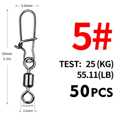MEREDITH Fishing Connector 50PCS/Lot 2# 4# 6# 8# 10# Pin Bearing Rolling Rolling inox inox with Snap Fishhook Lure Tackle