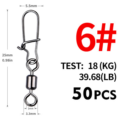 MEREDITH Fishing Connector 50PCS/Lot 2# 4# 6# 8# 10# Pin Bearing Rolling Rolling inox inox with Snap Fishhook Lure Tackle