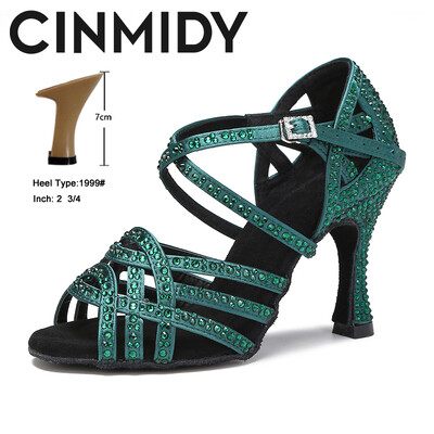 CINMIDY Plave latino plesne cipele Ženske plesne cipele Mekano dno Salsa cipele za ples Ženske sandale Zelene